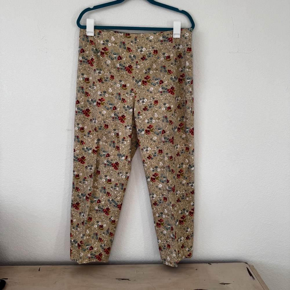 Willis Smith‎ Stretch Floral Print Casual Pants Women's Size 14 Beige Red Blue